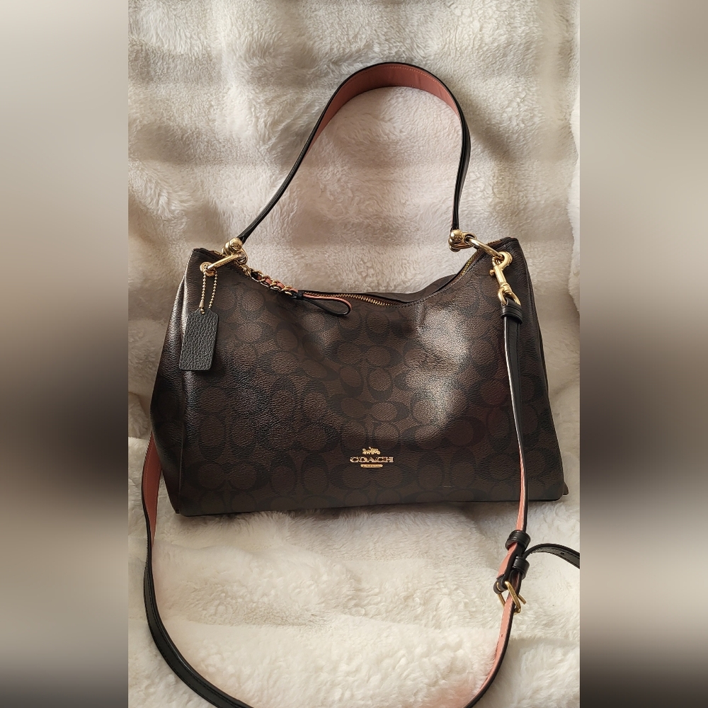Coach Brown Signature Shoulder Bag with Gold Accents